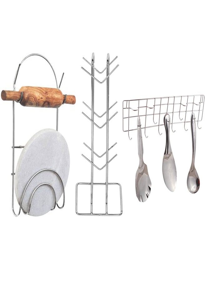 Oc9 Stainless Steel Cup Stand/Cup Holder & Chakla Belan Stand & Hook Rail for Kitchen Rack - Image 1